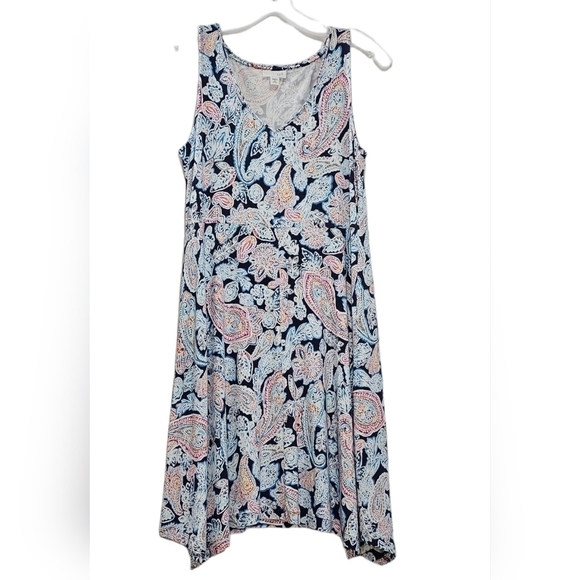 J. Jill Paisley A-Line Summer Dress Super Soft Midi Length Size XS Petite - Picture 1 of 4